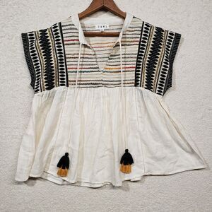 Anthropology THML Embroidered Top With Tassels Size XS Cotton Blend
